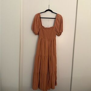 Abercrombie & Fitch Orange Puff Sleeve Midi Dress